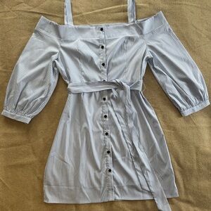 Fashion Nova NWT Blue Striped I’m The Only One Off-Shoulder Mini Dress Size XL